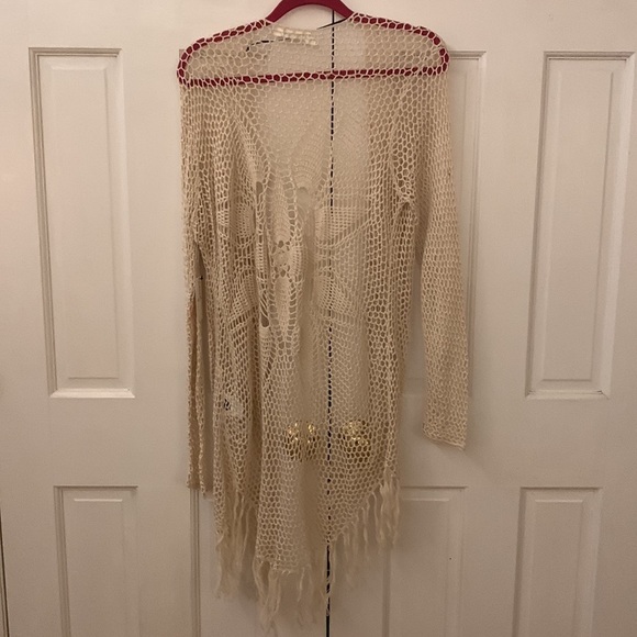 NWT Volcom Cream Camp Fire Fishnet Fringe Wrap Kimono - Picture 2 of 6